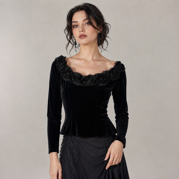 dressbarn Tops - VTG 90s Womens Y2K Dark Romantic Rosette Velvet Evening Top Size L Holiday